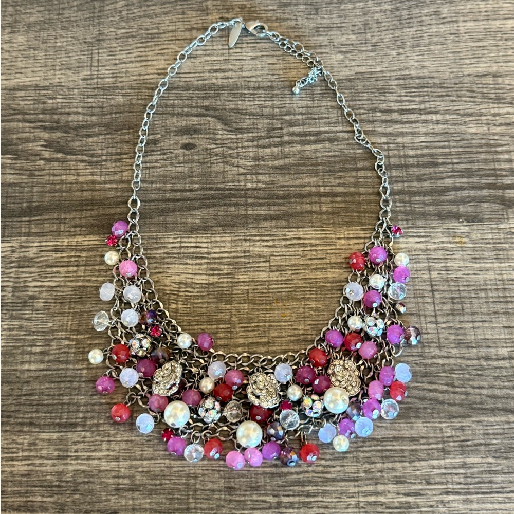 New York and Company pink and rose rhinestone statement necklace 2000s Y2K